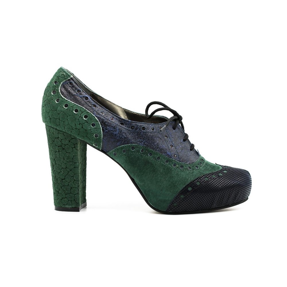Women Leather Oxford Shoes Ankle Boots Green Blue